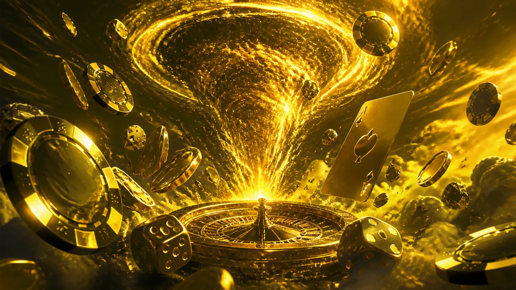 Luxurious casino-themed hero banner with glowing poker chips, roulette wheel, and neon lights in a premium digital art style.